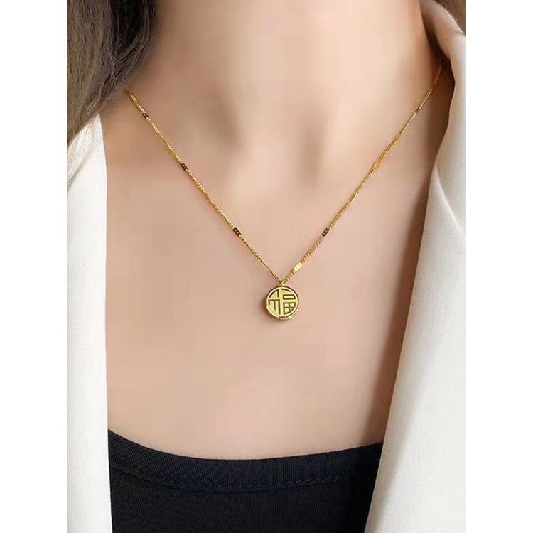 Vòng cổ Vàng Hai Mặt Bằng Thép Không Gỉ Thanh Lịch Thời Trang Cho Nữ