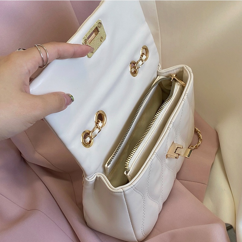 Túi xách/ đeo một bên vai IELGY phối dây xích họa tiết hình thoi đơn giản và đa năng cao cấp cho nữ