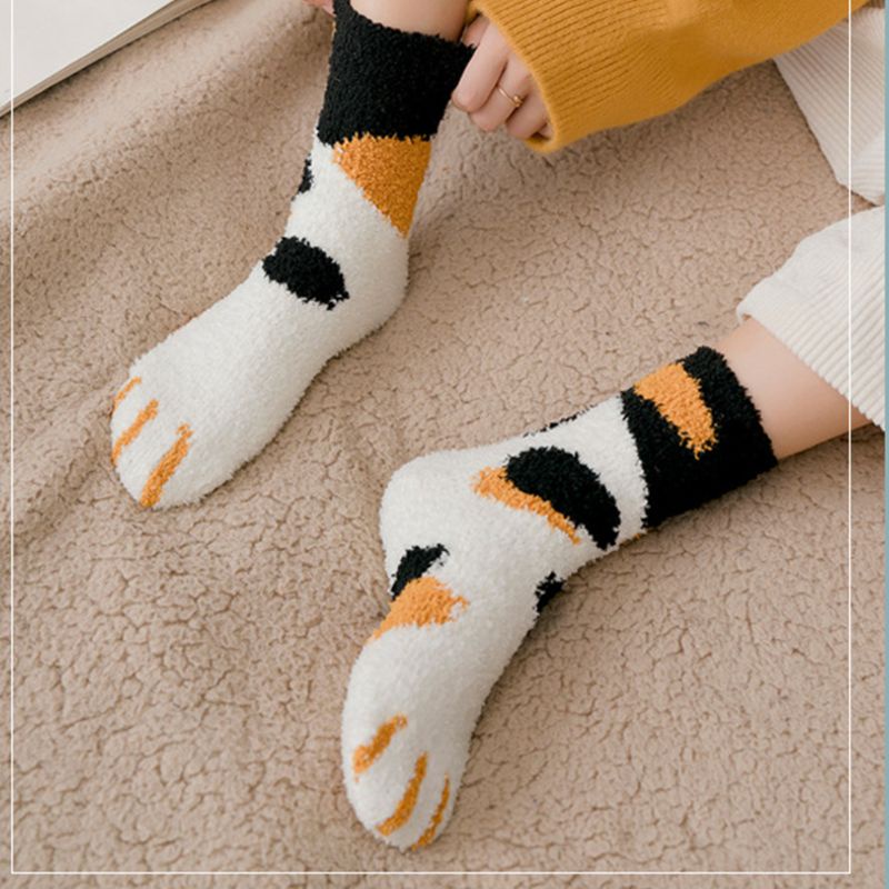Tất Lông Xù Hình Chân Mèo Dễ Thương Giữ Ấm Mùa Đông Cho Nữ
