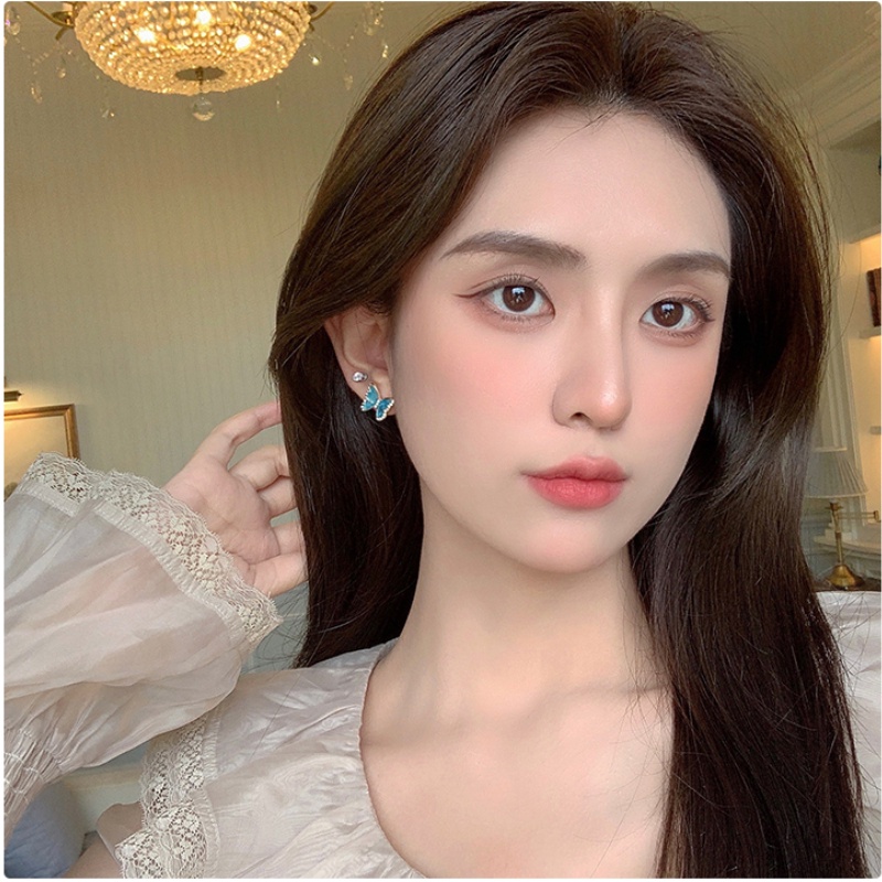 Bông Tai Hình Bướm Màu Xanh Dương Phong Cách Hàn Quốc Thời Trang Cho Nữ