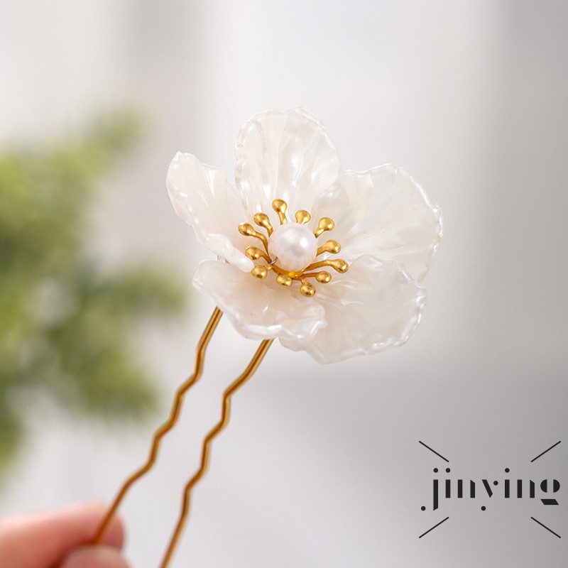 GETNOIVAS Bộ 3 trâm cài tóc đính họa tiết hoa cánh trắng thời trang tao nhã