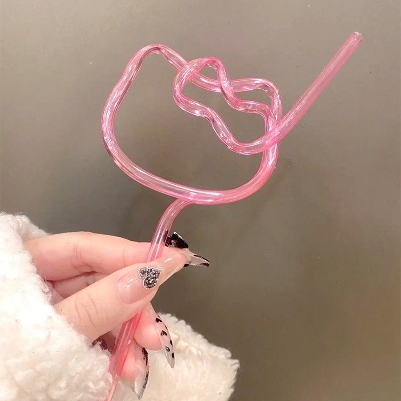 Ống Hút Hình Đầu Mèo Hoạt Hình Dễ Thương Nhiều Màu Tái Sử Dụng