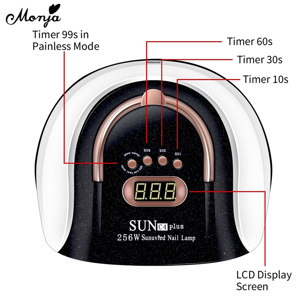 Đèn sấy khô sơn móng tay MONJA UV LED 256W cảm biến thông minh hẹn giờ tự động được