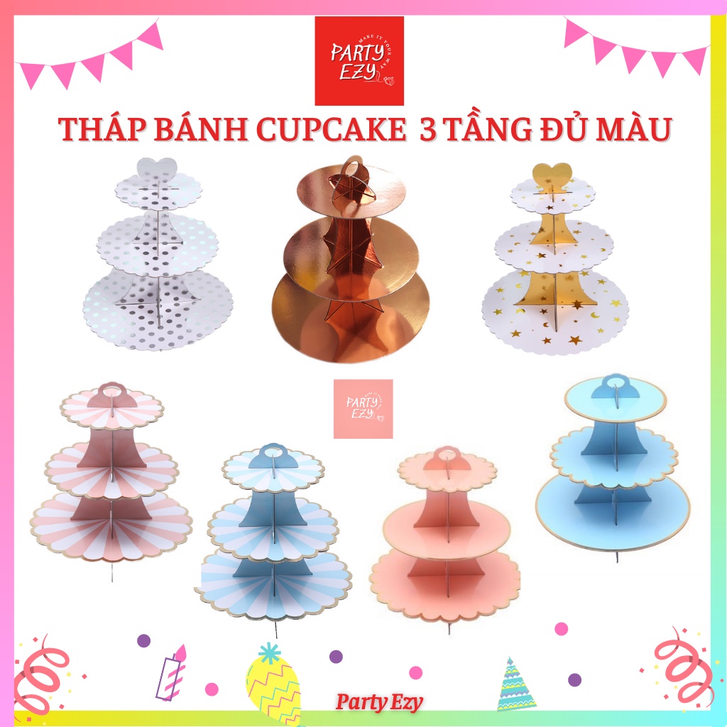 THÁP BÁNH 3 TẦNG XINH XẮN- THÁP BÁNH CUPCAKE, PHỤ KIỆN TRANG TRÍ TIỆC