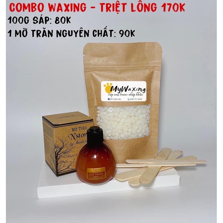 Combo 100g sáp wax beans và mỡ trăn Nstore giúp triệt lông vĩnh viễn