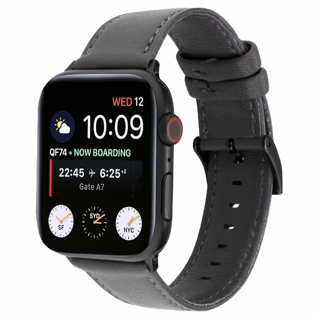 Dây đeo da bò thật màu trơn có khóa cài cho đồng hồ iWatch Dòng 6 se 5 4 3 2 1 38mm 40mm 42mm 44mm