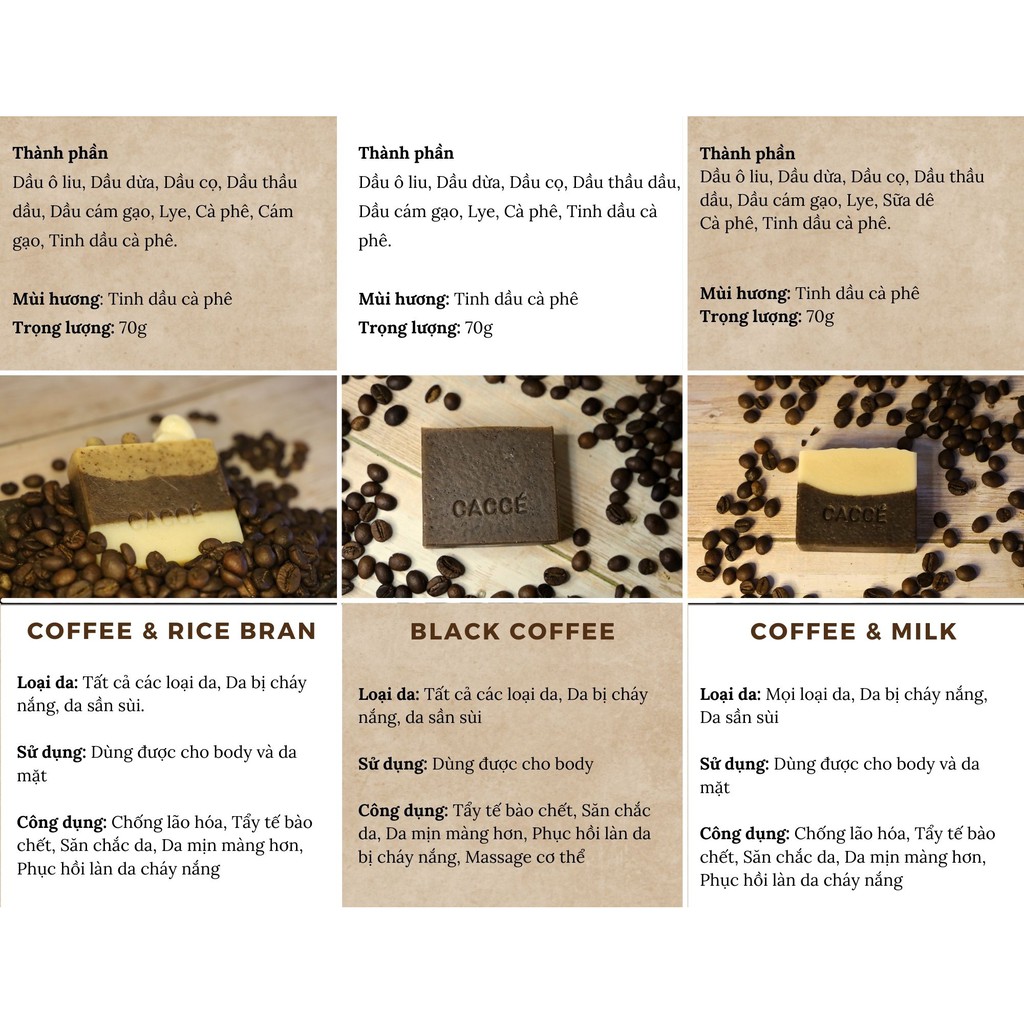 Xà phòng phục hồi da cháy nắng Cà phê Cám gạo Barista Caccé Home (Xà phòng thiên nhiên Handmade ) | BigBuy360 - bigbuy360.vn