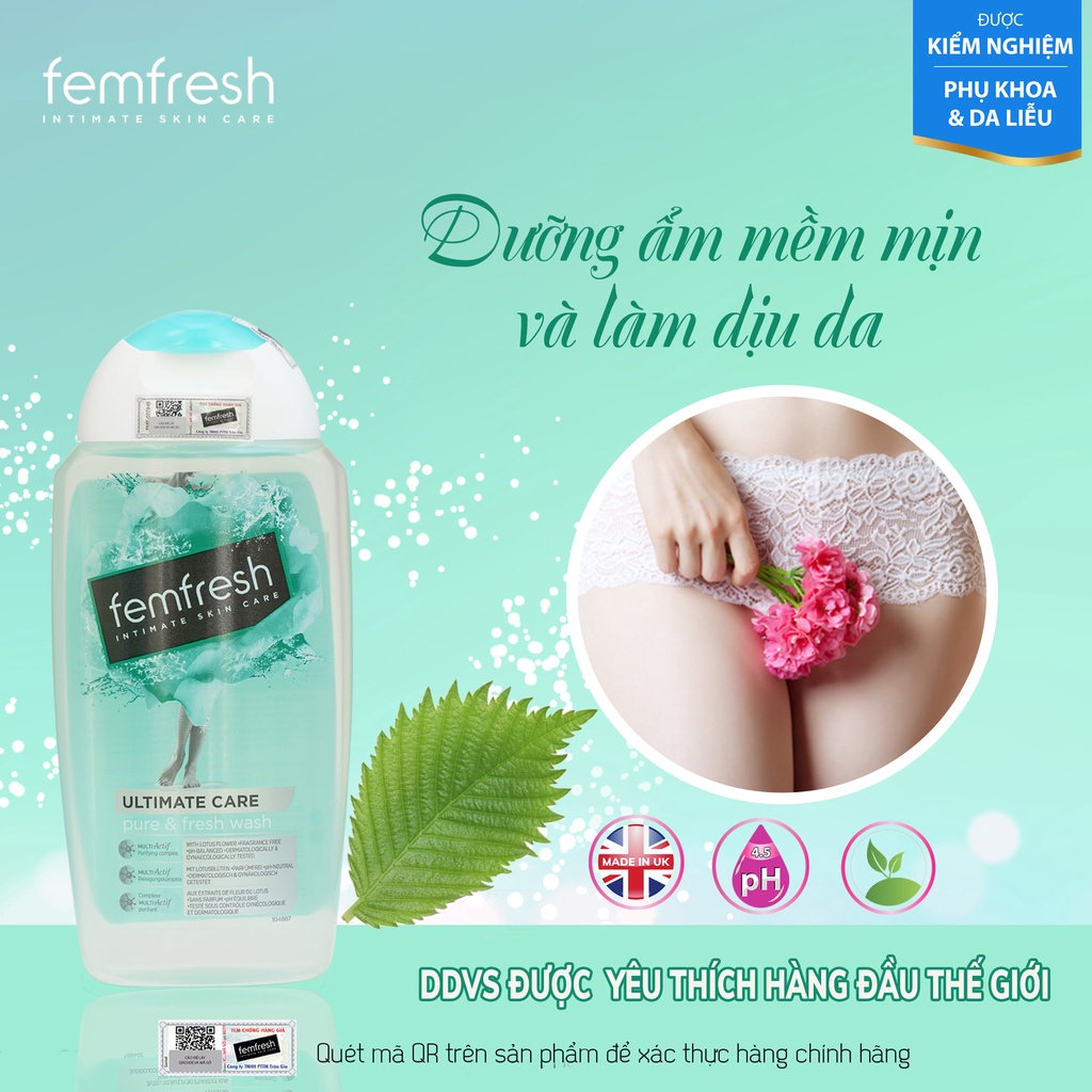 Dung Dịch Vệ Sinh Phụ Nữ  Femfresh Pure &amp; Fresh Wash Cho Da Nhạy Cảm Giup Vùng Kín Tươi Trẻ Mịn Màng, Thoáng Mát Dễ Chịu