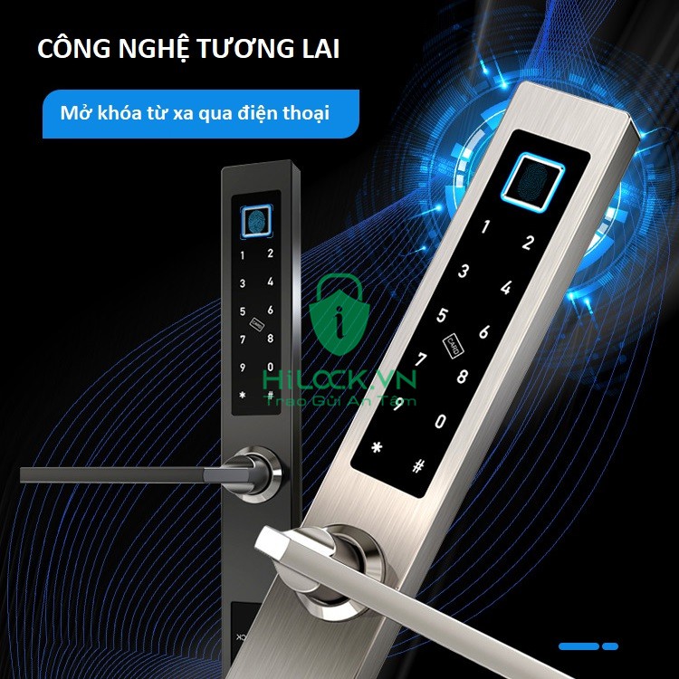 Khóa vân tay thông minh HL1019 APP TTlock cửa gỗ, sắt, cửa nhôm, xingfa, nhựa lõi thép, cửa bản hẹp, laffer