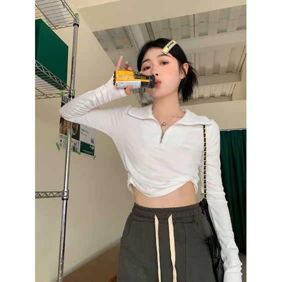 COZOK Áo Thun Tay Dài Cổ Đứng Dáng Ôm Thời Trang Trẻ Trung