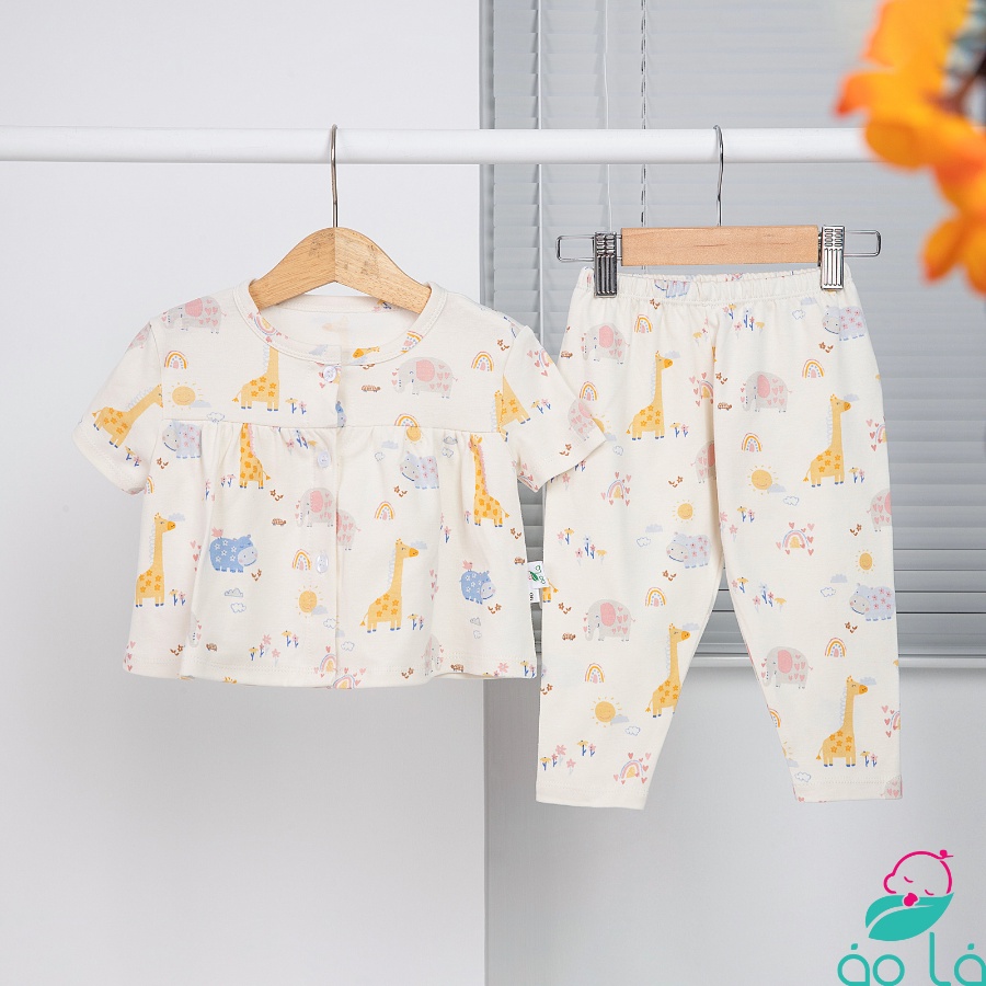 Bộ dài tay bé gái tay ngắn quần dài thun cotton mặc ngủ mùa hè áo babydoll họa tiết hoa Áo Lá Homewear BCB22