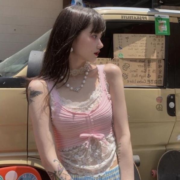 Set Áo Hai Dây Phối Ren + Quần Short Thiết Kế Mới Thời Trang Dành Cho