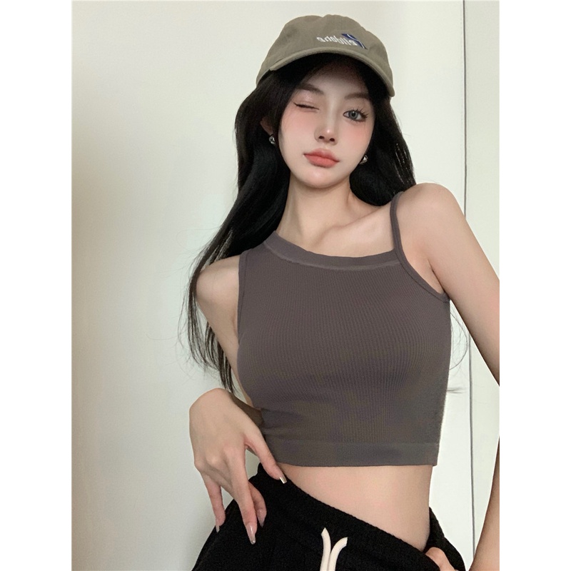 Áo croptop XIAOZHAINV sát nách phong cách Hàn Quốc quyến rũ có 5 màu dành cho nữ