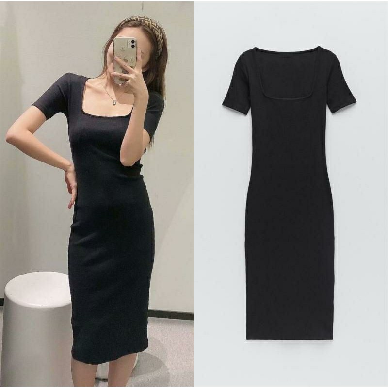 ĐẦM CỔ VUÔNG TAY NGẮN DÁNG ÔM BODY A3 NTTSHOP | BigBuy360 - bigbuy360.vn
