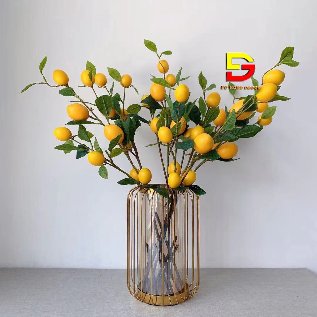 Cây Giả, Cành Cây Chanh 7 Quả Độc Đáo Trang Trí Nhà Cửa, Decor Nội Thất Cành Dài 100cm DG-17