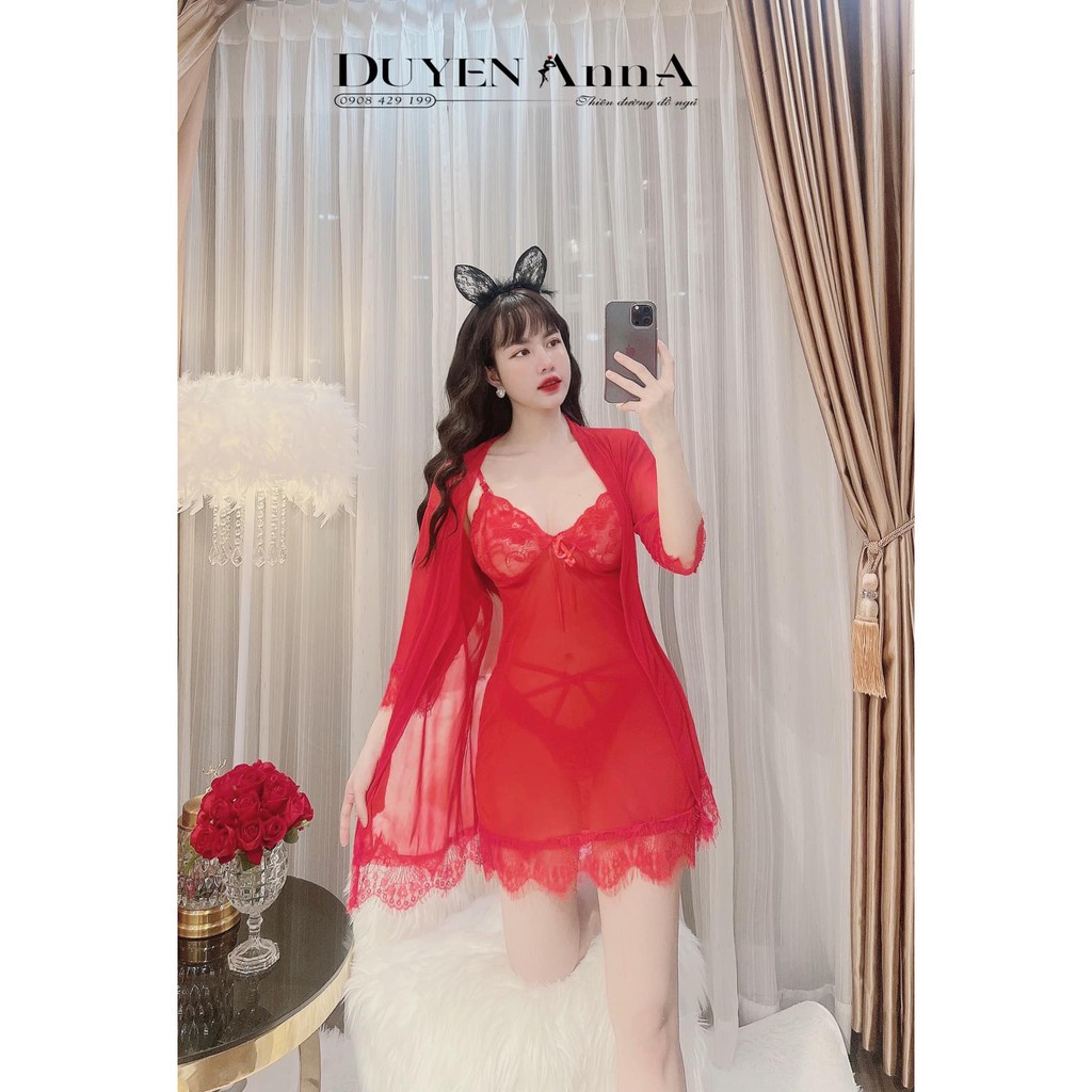 Set váy ngủ kèm áo choàng ren cao cấp sexy  Đầm mặc nhà quyến rũ gợi cảm
