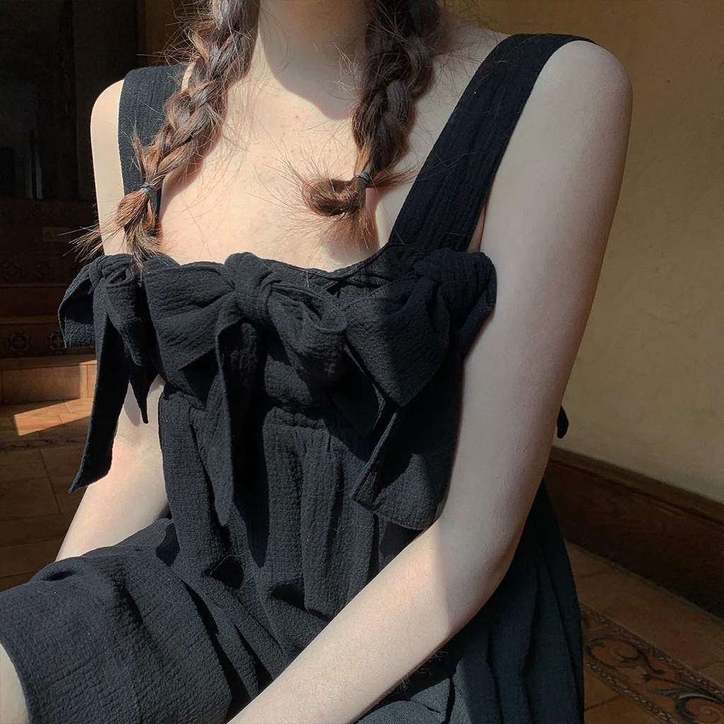 [Summer stock] thin white sling dress bow skirt princess dress A-line skirt