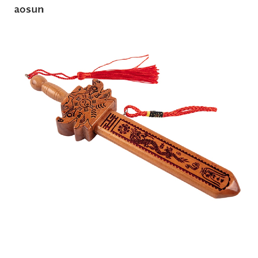 Aosun Thanh Kiếm Gỗ Đào Truyền Thống Trung Quốc 20cm Có Thể Ngăn Ác Quỷ Bảo Vệ Phong Thủy Thái Cực Chi Tám Chương Trình Gỗ Đào Chạm Khắc Thủ Công EN