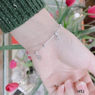 Lắc tay bạc ý kèm bi + cỏ 4 lá _ bạc ý 100%