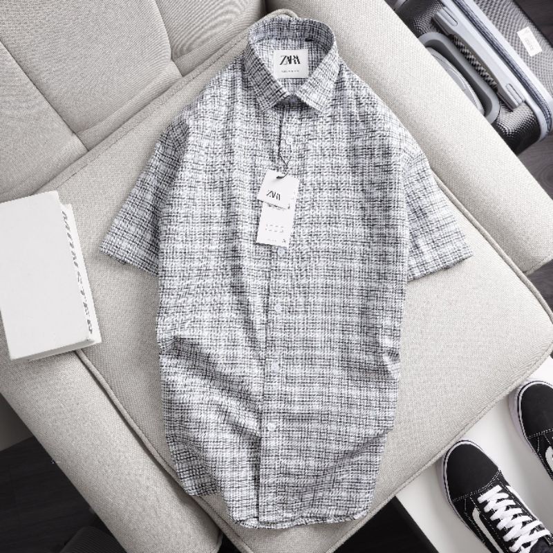 Áo sơ mi caro nam ngắn tay trẻ trung kate tay sọc