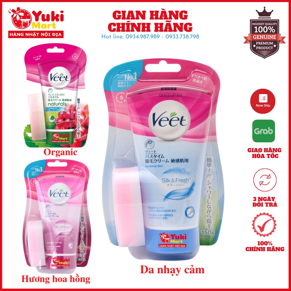 Kem wax lông Veet Silk &amp; Fresh cho da nhạy cảm nội địa Nhật Bản