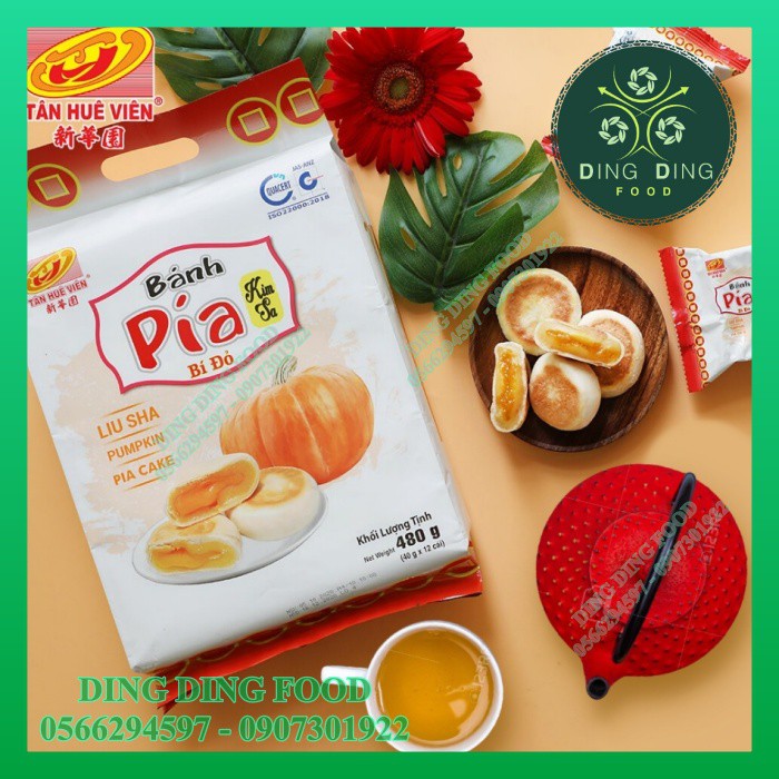 Bánh Pía Mini CHAY Kim Sa Bí Đỏ 480g [1 TÚI 12 BÁNH] Tân Huê Viên| Pía Mini Kim Sa Chay| Pía Sóc Trăng - DING DING FOOD