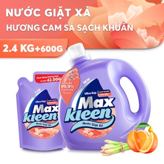 Combo Chai nước Giặt Xả MaxKleen Hương Cam Sả Sạch Khuẩn 2,4kg + Túi 600g