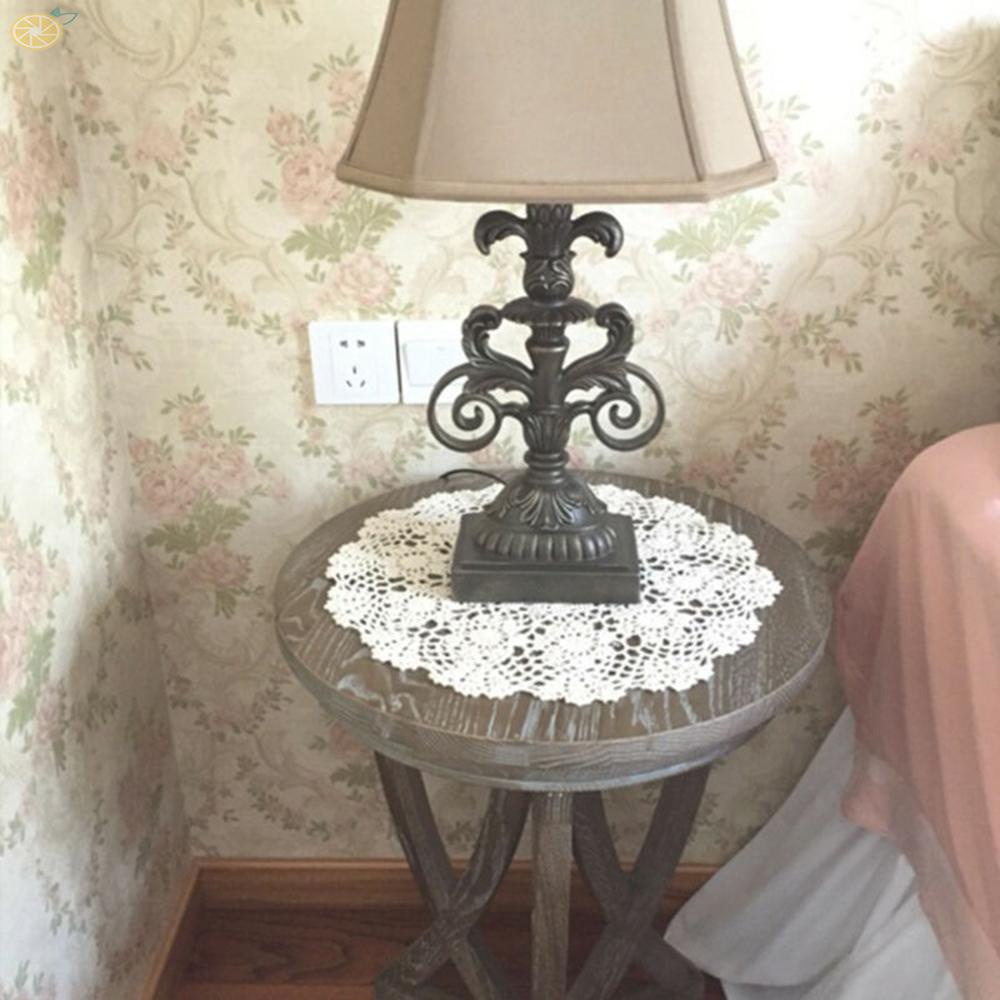 Khăn Trải Bàn Tròn 50cm Vải Cotton Phối Ren Kiểu Vintage Dễ Thương
