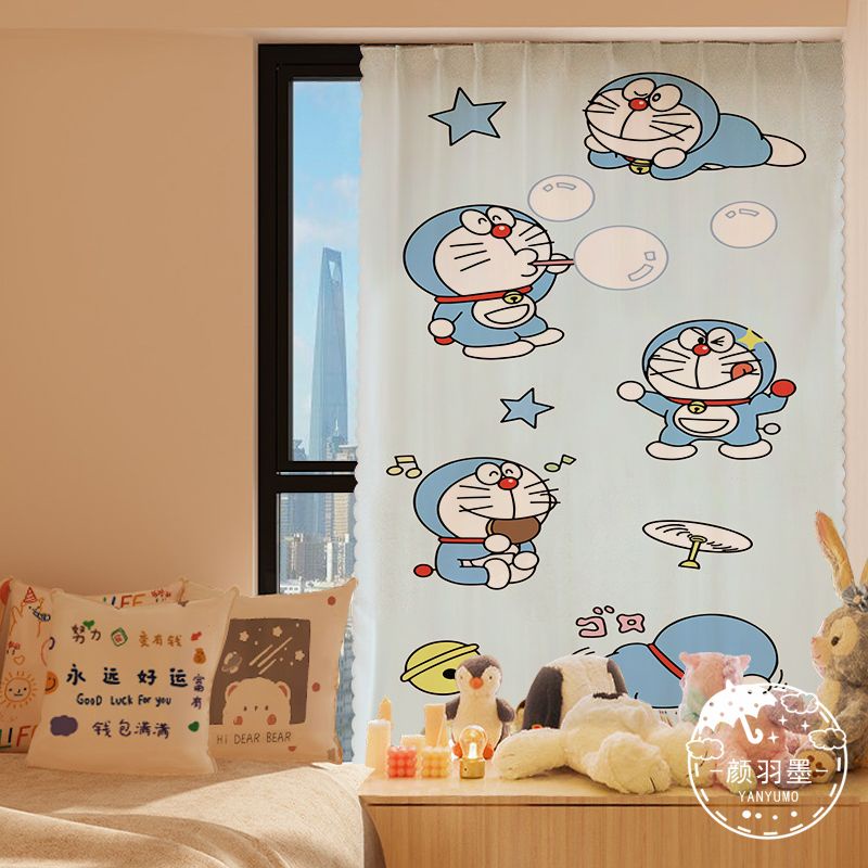 Rèm Vải Dán Tường Tự Dính Họa Tiết Hoạt Hình Doraemon Đơn Giản Trang Trí Nhà Cửa