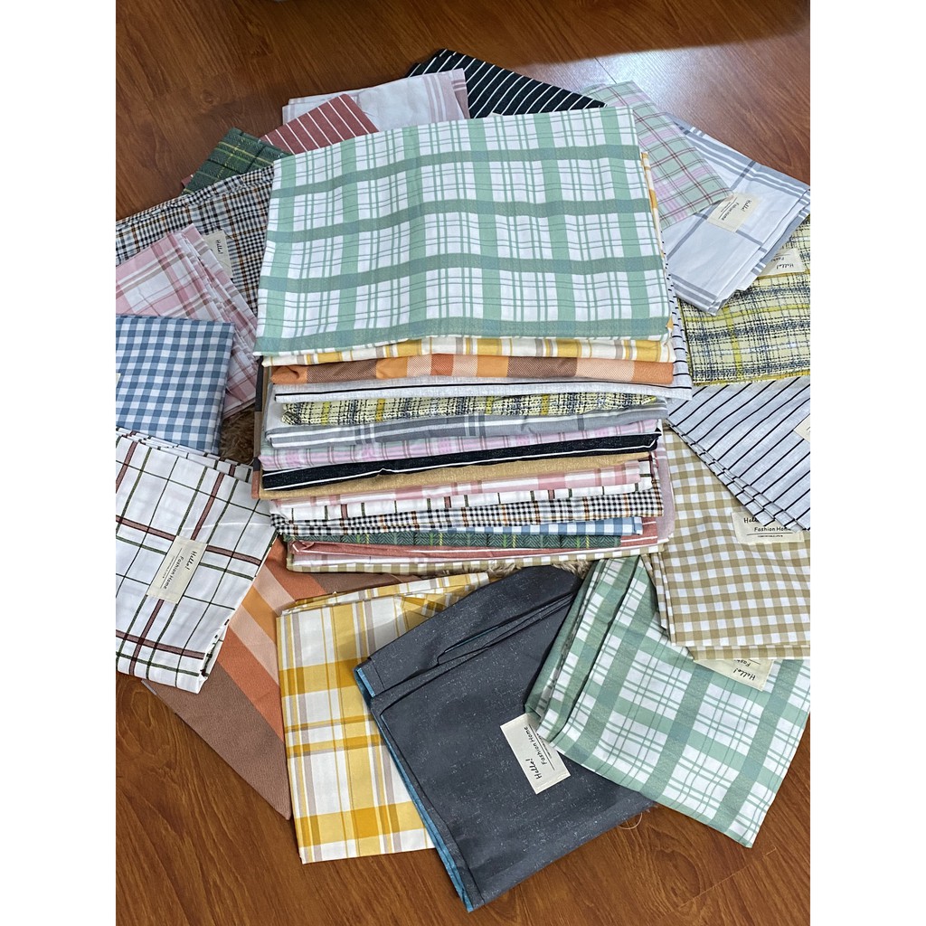 Bộ ga giường và vỏ gối Cotton TC Sọc Caro  đủ kích thước trải nệm 1m2, 1m4, 1m6, 1m8 chưa gồm chăn | BigBuy360 - bigbuy360.vn