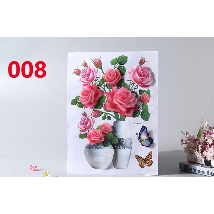 Decal Bình Hoa 3D Hoa nổi 𝑭𝒓𝒆𝒆𝒔𝒉𝒊𝒑Decal Dán Trang Trí Tường,Tủ Lạnh,Kính Loại 1