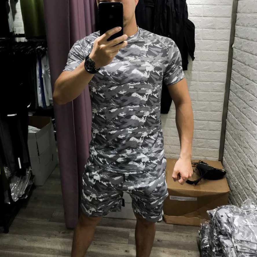 Bộ Quần Áo Gym Nam Rằn Ri Thun Lạnh Co Giãn 4 Chiều Thoáng Mát Thấm Hút Mồ Hôi