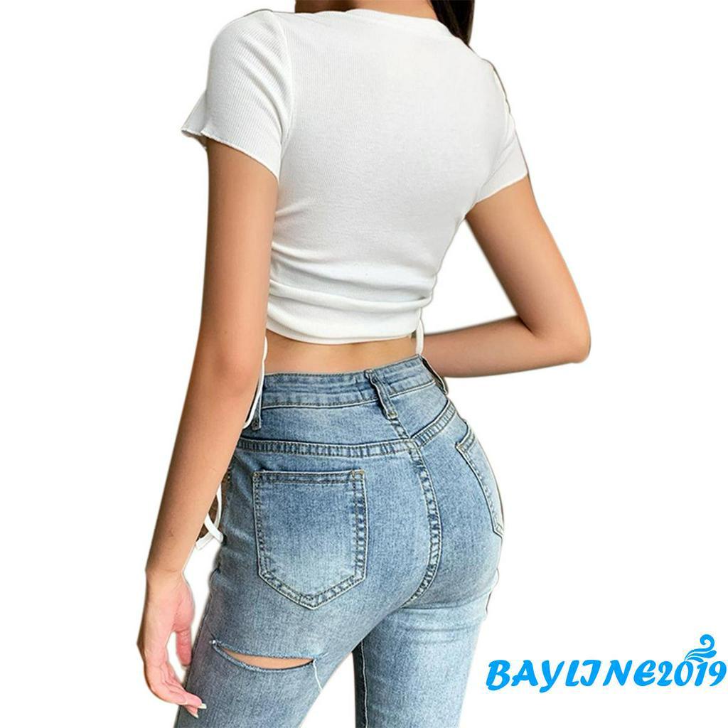 Áo Lửng Tay Ngắn Buộc Dây Thời Trang Dành Cho Nữ