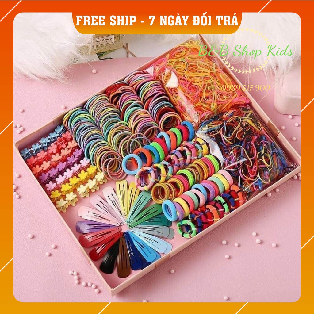 Dây buộc tóc 💖 𝘍𝘳𝘦𝘦𝘴𝘩𝘪𝘱 + Full box 💖 Hộp Chun Kẹp Tóc 780 Món Cho Bé  -  Bắp & Bơ SHOP KIDS