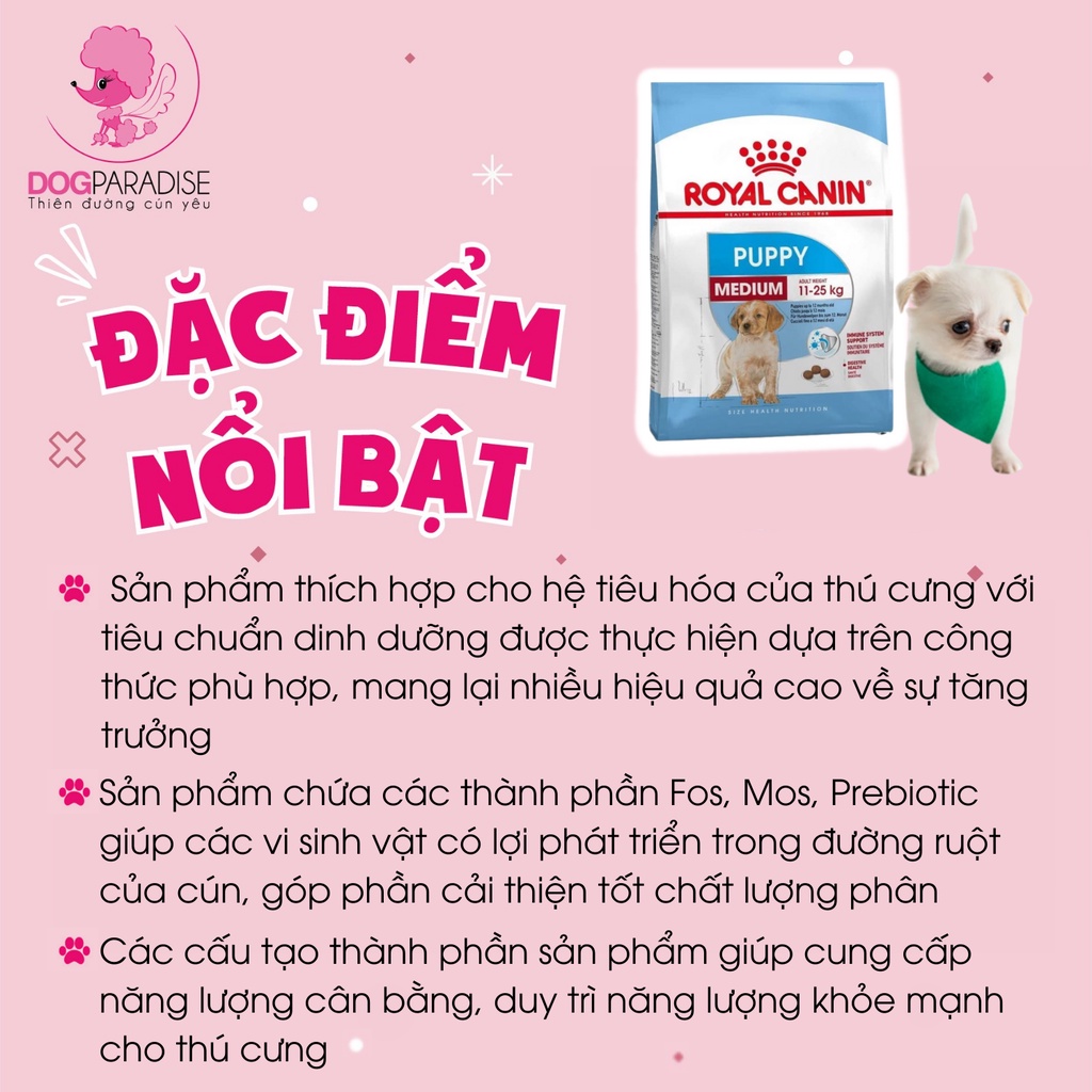 Thức ăn cho chó con có trọng lượng trung bình Royal Canin Medium Puppy bao lớn 10kg/16kg - Dog Paradise