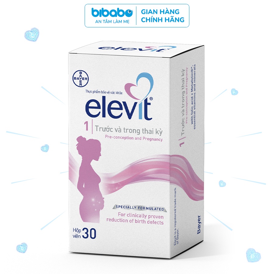 Hộp viên uống Vitamin tổng hợp Elevit cho mẹ bầu và sau sinh nhập khẩu chính hãng Bayer, hộp 30v