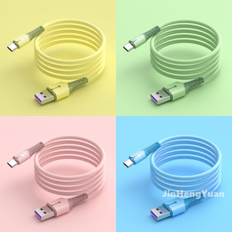 Cáp sạc nhanh 5A mới Cáp dữ liệu silicon mềm iPhone Cáp micro USB Cáp Apple Android Type-C có đèn báo