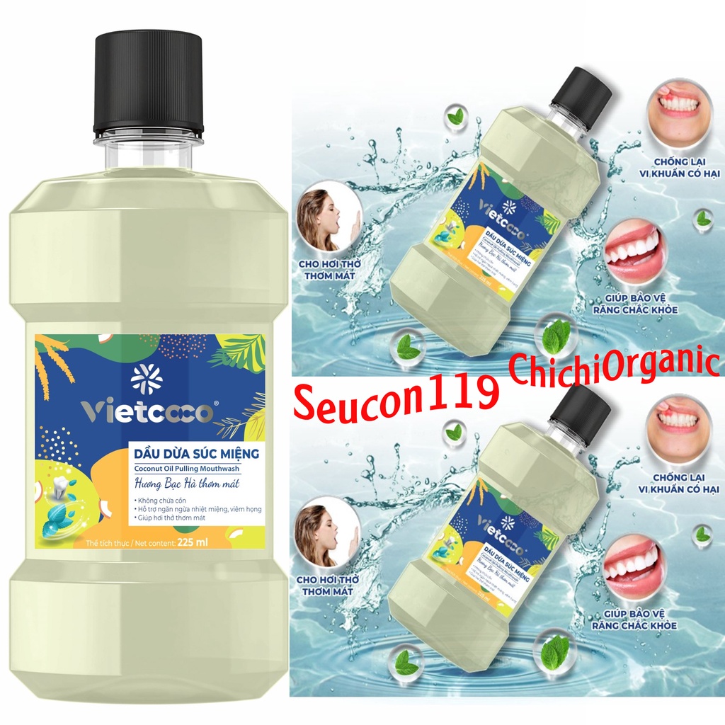 Dầu Dừa Vietcoco Súc Miệng Nguyên Chất Ép lạnh Hương Bạc Hà Thơm Mát Chai 225ml