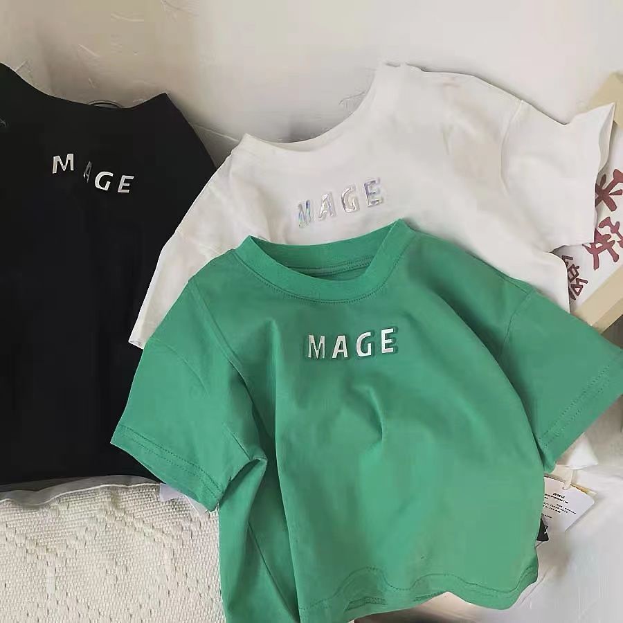 Áo Thun 100% Cotton Tay Ngắn In Chữ Thoải Mái Cho Bé