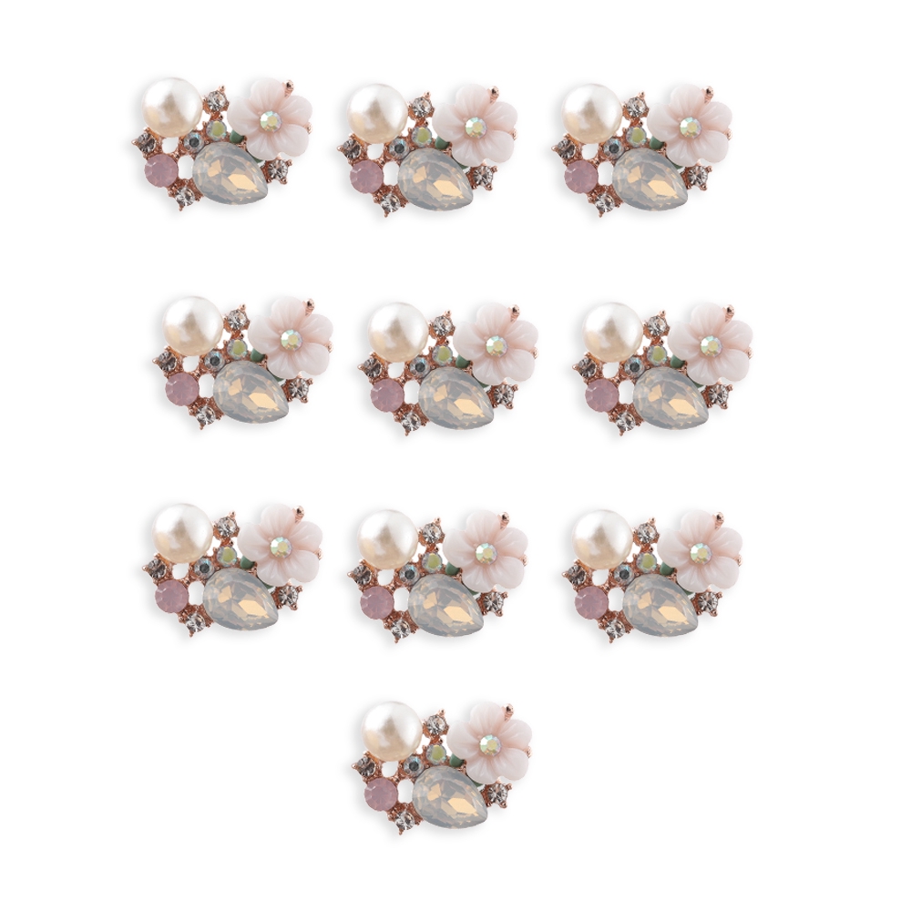 Set 10 nút hình hoa phối ngọc trai dùng trang trí làm thun cột tóc