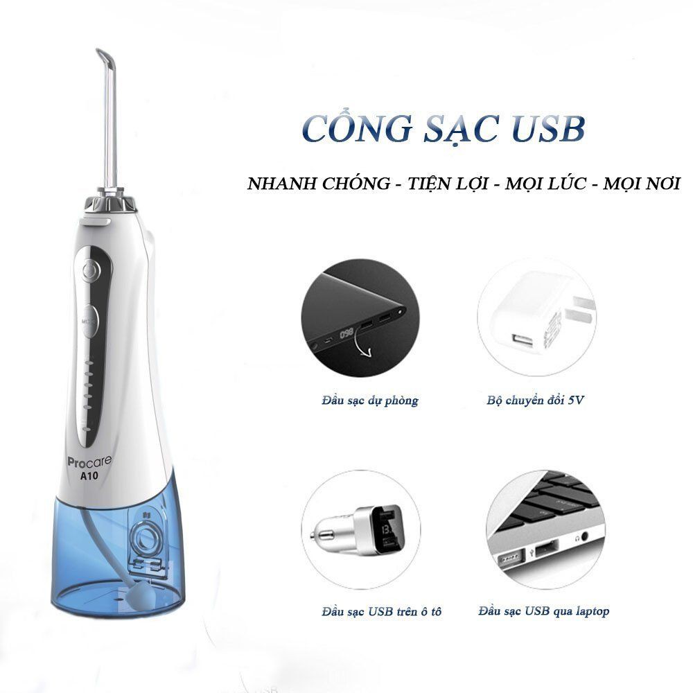 [Big Sale] Máy Tăm Nước Du Lịch Procare A10, Thiết Kế Nhỏ Gọn Tiêu Chuẩn Châu Âu Đi Kèm 6 Đầu Phun Đa Dạng