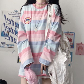 [Có Ảnh Thật - Order] Áo kiểu dài tay Ulzzang cầu vồng màu pastel thêu huy hiệu