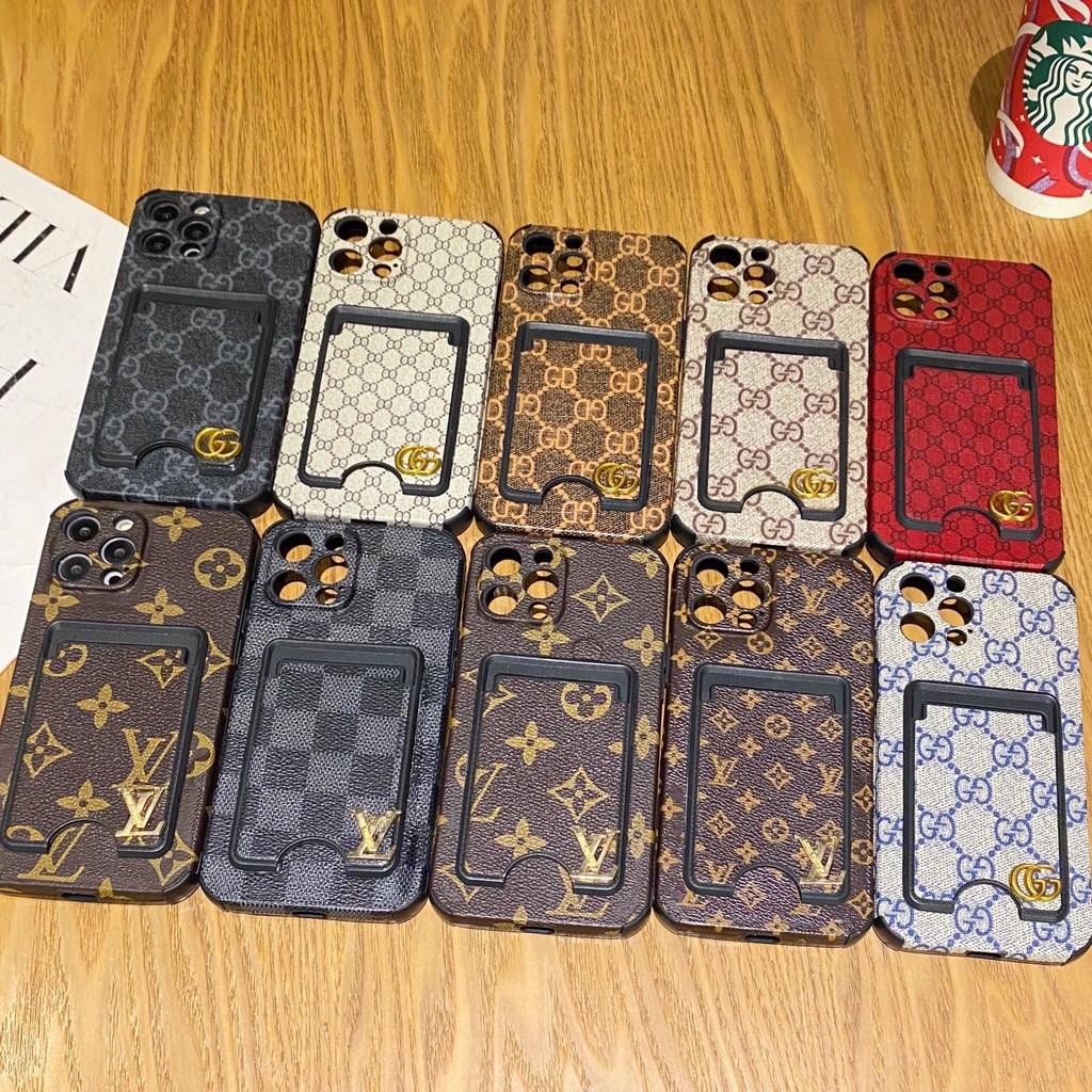 Ốp Điện Thoại Da Mềm Họa Tiết LV / GUCCI + Thẻ + Giá Đỡ Cao Cấp Cho REALME C12 / C21