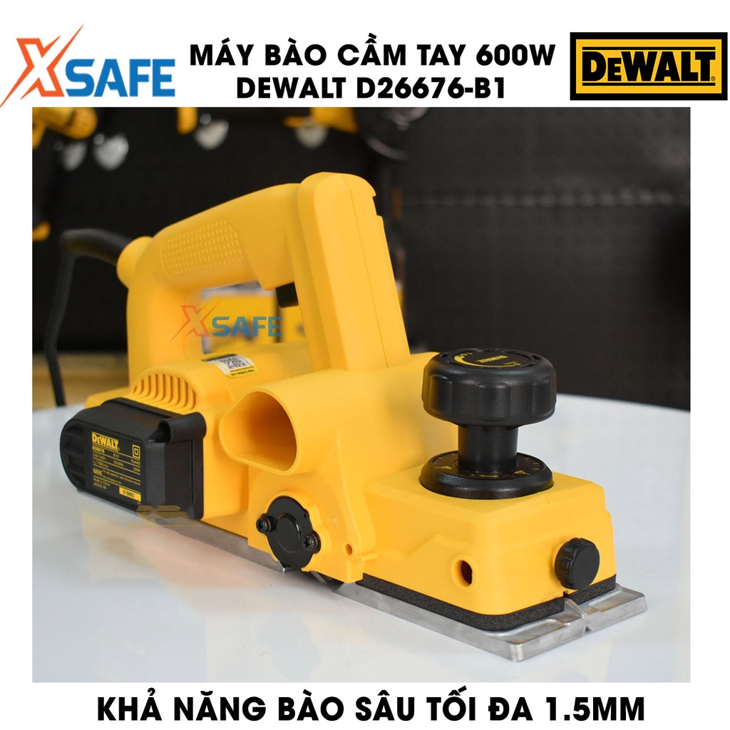 Máy bào gỗ DEWALT D26676-B1 600W Máy bào gỗ cầm tay DeWalt thiết kế cách điện kép, sử dụng lưỡi bào thông dụng 82mm