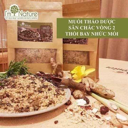 [ + QUÀ ] Muối Thảo Dược Giảm Mỡ Bụng Mỡ Đùi Giảm Đau Lưng Cho Mẹ Sau Sinh I'm Nature túi 1Kg + Tặng Đai Chườm Muối