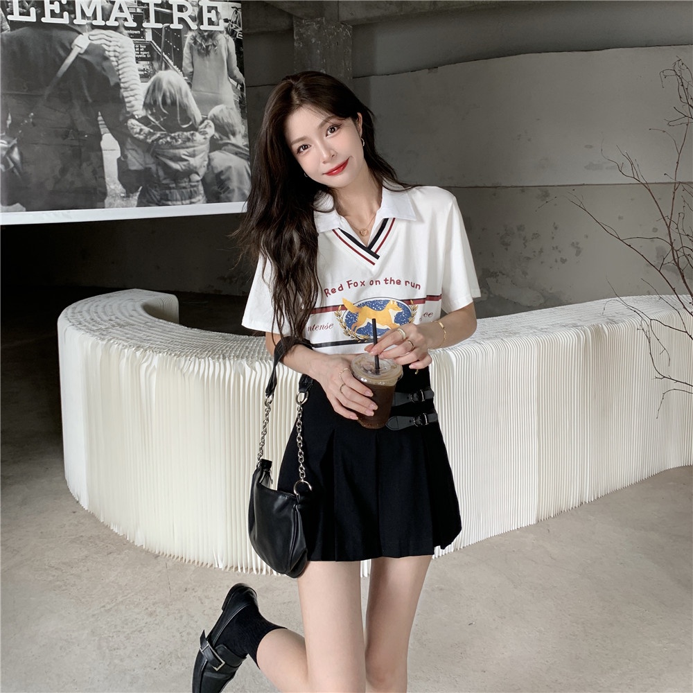 Áo polo Tay Ngắn Dáng Rộng Phong Cách vintage Thời Trang Mùa Hè Cho Nữ