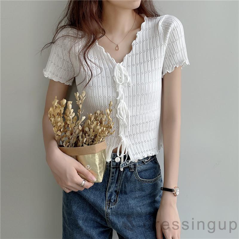 Áo Thun Nữ Tay Ngắn Cổ Chữ V Thời Trang Quyến Rũ