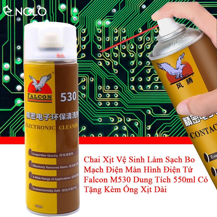 Chai Xịt Vệ Sinh Làm Sạch Mạch Điện Màn Hình Điện Tử Falcon M530 Dung Tích 550ml Có Tặng Kèm Ống Xịt Dài