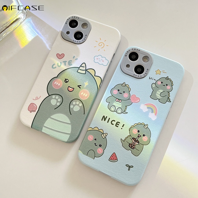 Ốp Điện Thoại Da Mềm Họa Tiết Khủng Long Đơn Giản Cho iPhone 13 12 11 Pro Max XS Max XR X 7 8 Plus