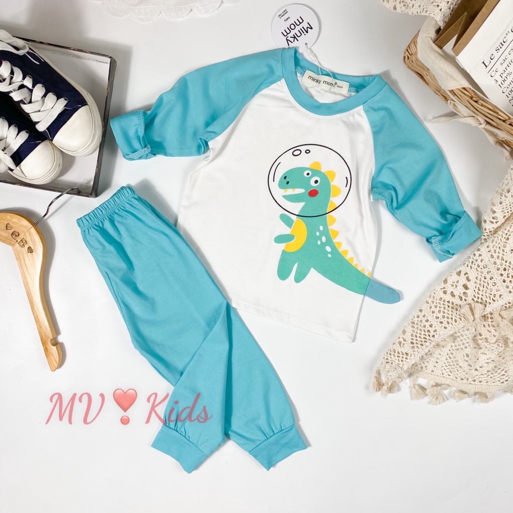 [SALE] Bộ Dài Tay Cho Bé Trai, Bé Gái Minky Mom Vải Cotton 100% Khủng Long 3D, Đồ Bộ Cho Bé Mặc Nhà Thu Đông MKMTD2150